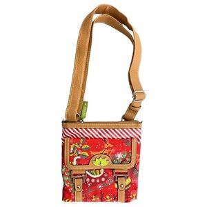 Lily Bloom Red Christmas Crossbody Bag  Holiday Pockets Lined Green Small